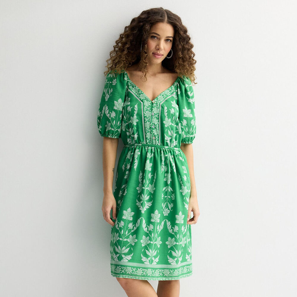Women's Draper James Placement Green Print Midi Dress Size L Large